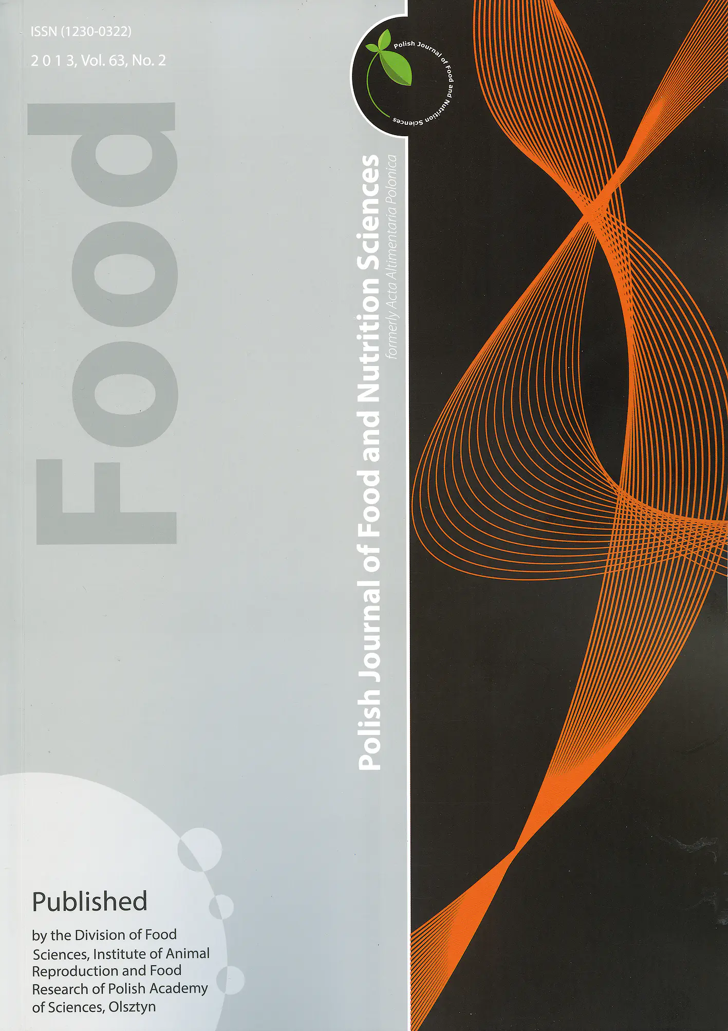 Okładka czasopisma Polish Journal of Food and Nutrition Sciences